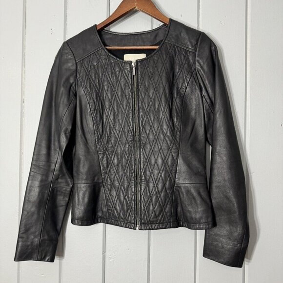 HINGE Seattle Nordstrom’s Diamond Quilted Leather Jacket Zip Black Size Small - Picture 1 of 13